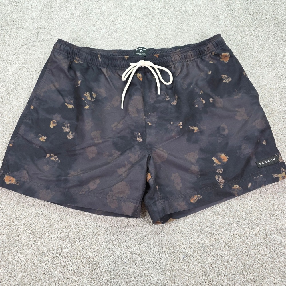 New PacSun Mens Floral Swim Trunks Black Charcoal Board‎ Shorts Size Large NWOT